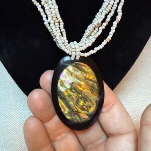 Seed Bead Necklace With Abalone Shell Pendant